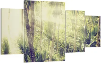 Produktbild von Bild auf Leinwand - Leinwandbild - 4 Teile - Morgendämmerung Dschungel Palmen - 160x90cm - Wand Bild - Wanddeko - Wandbilder - Leinwanddruck - Bilder - Wanddekoration - Leinwand bilder - DL160x90-4450