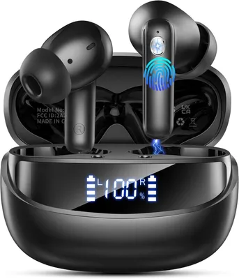 Produktbild von Bluetooth Kopfhörer, In Ear Kopfhörer, HiFi Stereo, Bluetooth 5.4, mit ENC Noise Cancelling Mic, 50 Std Spielzeit, mit 2D Bass LED-Anzeige