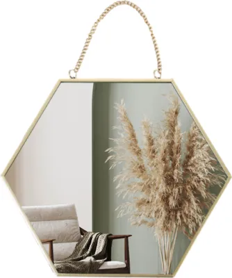 Produktbild von "MISOU Spiegel Honigwabe Gold mit Kette Wandspiegel Dekorative Accessoires"