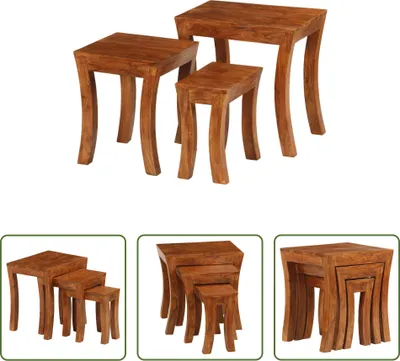 Immagine prodotto di The Living Store Set di 3 tavolini in legno massiccio di acacia 50x35x50 cm marrone