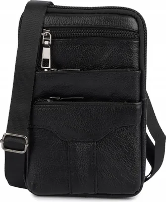 Immagine prodotto di Borsa a tracolla da uomo, borsa per cellulare, in pelle, grande capacità, nera