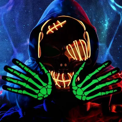 LED-Maske mit Handschuhen für Halloween, leuchtend, orange