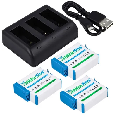 Produktbild von 3-fach Ladestation + Akku Li-Ion 1730mAh - kompatibel mit GoPro SPBL1B - für Hero 9 Black, Set:Ladestation mit 1 Akku