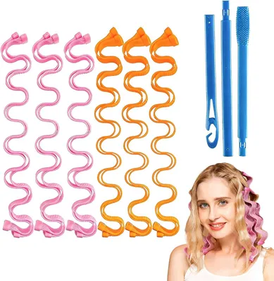 Produktbild von 12 spiralförmige Lockenwickler ohne Hitze, 50 cm lange Lockenwickler für langes Haar mit Clips, Lockenstäbe für Locken über Nacht und schonendes Wellenstyling