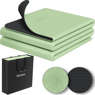 Produktbild von Faltbare Yogamatte für unterwegs, zweifarbige Yogamatte, 6 mm dick, mit Tragetasche, rutschfeste TPE-Übungs-Pilatesmatte 183CM L x 61CM B
