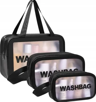 Produktbild von Reise-Kosmetiktasche - transparent - 3-in-1 - Organizer für Kosmetika - für Flugreisen - für Reisen - Schwarz