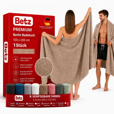 Produktbild von Betz Badetuch XXL 100x200 cm – 1 Stück – Saunatuch & Strandtuch 100% Baumwolle, 360 g/m² – saugstark & weich – Serie Berlin- Farbe Cappuccino