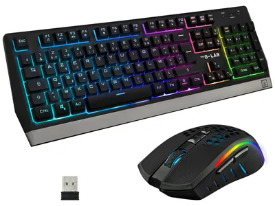 Productafbeelding van De G-Lab Combo Tungsten, bekabeld en draadloos, RF draadloos + USB, membraan toetsen, AZERTY-lay-out, RGB-LED-verlichting, zwart