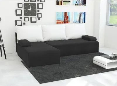 Produktbild von Easy4You Ecksofa Mini L-Form Schwarz/Weiss – 202x79x140 cm - Schlafsofa mit Bettkasten und Schlaffunktion - Eckcouch mit Stauraum – Links – Stoff Mikrophase 15/31