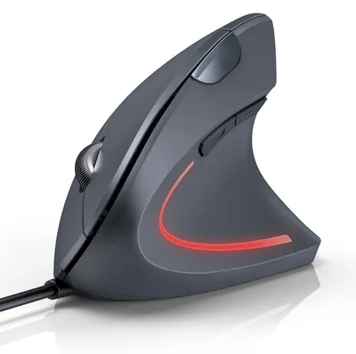 Obrázek produktu pro Vertikální myš USB pro praváky. Ergonomický design, šedá barva, rozlišení 6400 DPI