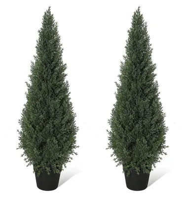 Obrázok produktu pre Umelecký topiary strom – cyprus v črepníku – sada 2 ks – výška 90 cm – do interiéru/exteriéru – materiál PE – vždyzelený – zelený