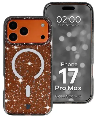 Produktbild von Glitzer Hülle mit Magnetring für iPhone 17 Pro Max, Bizon Case SparklO, Transparent-Schwarz mit Glitzer