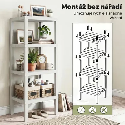 Obrázek produktu pro 4-úrovňový plastový regál JZ10423WH, 38 x 32,5 x 99 cm, bílý