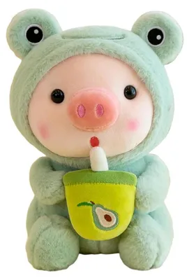 Produktbild von 9,8-Zoll-Schwein-Plüschtier mit Milchteetasse, niedliche weiche Puppe für Kinder, begleitend, dekorativ für Bett, Couch, Sofa