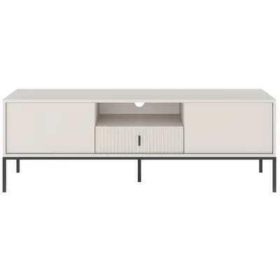 Produktbild von BEAUTYSOFA | TV-Schrank MARVELLO 154 cm Kaschmir, TV-Lowboard 2 Türen, Schublade, 1 offenes Fach, TV-Schrank mit Rillenfronten, schwarzen Metallbeinen