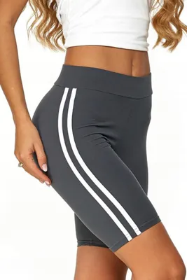 Produktbild von Radsport-Leggings kurz hohe Taille blickdicht Streifen bequem MORAJ L/XL
