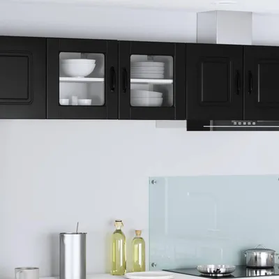 Produktbild von vidaXL Wandglas-Schrank PORTO Schwarz 40 x 31 x 40 cm Holzwerkstoff