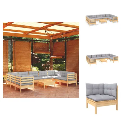 Produktbild von vidaXL 10-tlg. Garten-Lounge-Set mit Grauen Kissen Kiefernholz - Gartenmöbel-Sets