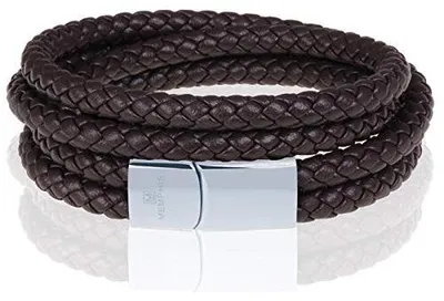 Immagine prodotto di Bracciale in pelle doppio, con chiusura in acciaio inossidabile, lunghezza 19 cm