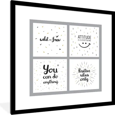 Produktbild von MuchoWow® MuchoWow® Gerahmtes Poster Wild und frei" - "Einstellung ist alles" - "Du kannst alles schaffen" - "Nur positive Schwingungen 40x40 cm - Poster mit zchwarzem Bilderrahmen - Poster - Plakat i