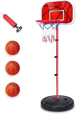 Obrázok produktu pre Detský basketbalový kôš, výška 100-150 cm, pre 3-8 rokov, 3 lopty a pumpa, pre interiér