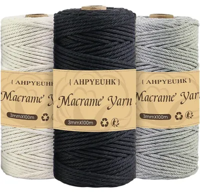 Image de Cordon en coton pour macramé, travaux manuels, crochet, lot de 3 pièces, 300 cm