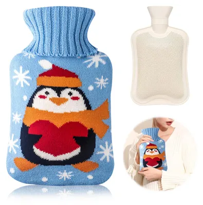 Produktbild von Wärmflasche Wärmekissen Bettflasche - 2 Liter - PVC - 30 x 20 cm - Mit Pinguin-Bezug