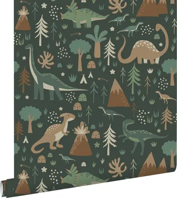 Zdjęcie produktu dla ESTAhome Tapeta dinozaury ciemnej zieleniIbrązowym 53 cm x 10.05 m