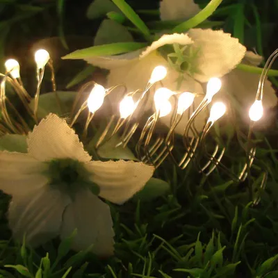 Image de Guirlande LED en fil de cuivre avec minuterie 10 pièces blanc chaud pour intérieur, pour 2 x AA