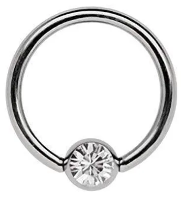 Produktbild von Titan Ring in 1,2 x 6 mm als Lippenbändchen Piercing mit flachem Stein in 3 mm Ø