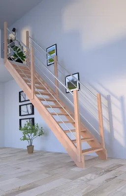 Produktbild von Holztreppe Mykonos Gerade-Buche-Holz-Edelstahl Geländer-beidseitig-ohne Setzstufen