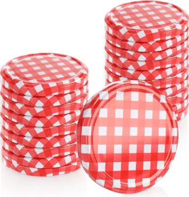 Produktbild von com-four® 20x Ersatzdeckel für Marmeladengläser - rot/weiß karierte Schraubdeckel für Sturzgläser und Einmachgläser - TO 82 mm