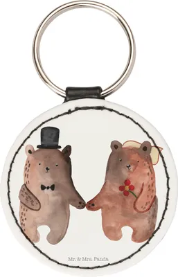 Produktbild von Mr. & Mrs. Panda Schlüsselanhänger Bär Heirat - Weiß - Geschenk, Taschenanhänger, anhänger schlüssel, klein, Teddy, schlüsselring