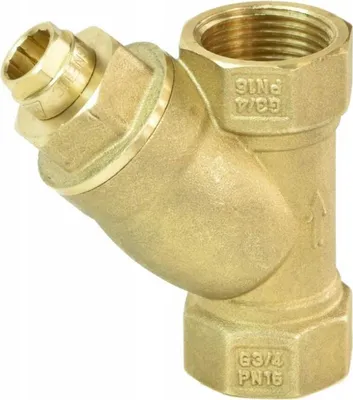 A brass Y-strainer fitting.