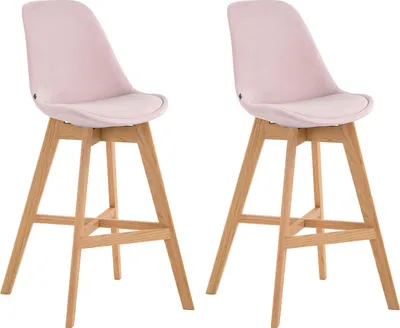 Produktbild von CLP 2er Set Barhocker Cannes Samt mit Rückenlehnen und Fußstütze | Farbe pink Gestell Farbe natur