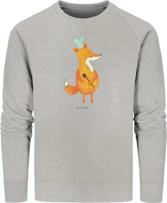 Produktbild von Mr. & Mrs. Panda Bio Pullover Fuchs Koch Größe M - Heather Grey - Geschenk, Pulli, Spruch Lustig, Sweater, Chefkoch, Hungrig, Baumwoll, Sweatshirt, Bäcker