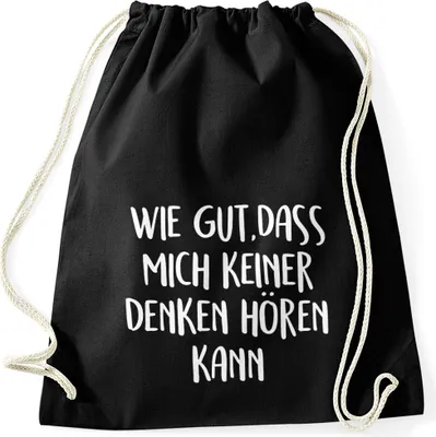 Produktbild von Turnbeutel Spruch wie gut dass mich keiner denken hören kann Gymsac Moonworks® schwarz unisize