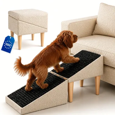 Produktbild von Outentin Klappbare Hundetreppe & Hunderampe für Sofa und Bett, rutschfest, stabil, 36 cm, Bouclé Beige