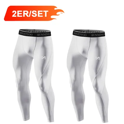 Obrázek produktu pro 2ks kompresní kalhoty běžecké kalhoty pánské punčocháče fitness dlouhé běžecké kalhoty bílé M