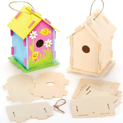 Produktbild von Vogelhaus Bausatz Vogelhäuschen Bastelset - Holz - 2 Stück - 17 cm - Zum Bemalen und Verzieren