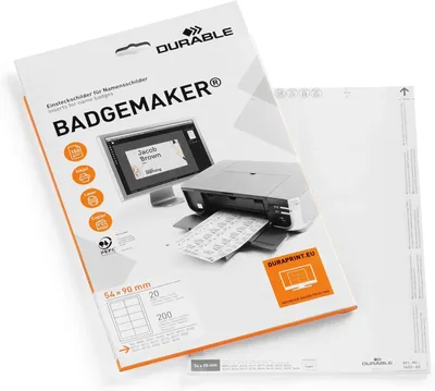Produktbild von Durable Einsteckschilder Badgemaker, 54 x 90 mm, 200 Schilder, weiß, 145502