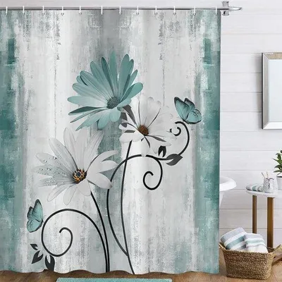 Zdjęcie produktu dla Zasłona z motywem kranu – zasłona łazienkowa – wodoodporna zasłona – nadruk cyfrowy – 180 x 200 cm – turkusowo-niebieska