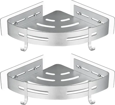 Produktbild von Dusch-Eckregal, 2 Ablagen, Wandmontage, für Badezimmer, Aluminium, silber