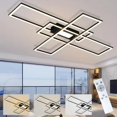 Produktbild von ZMH LED Deckenleuchte Schwarz Dimmbar mit Fernbedienung 50W Modern Deckenbeleuchtung Geometrisch Deckenlampe für Wohnzimmer Küche Flur Büro