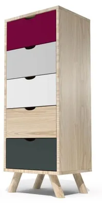 Produktbild von Skandinavische lumpenhändler Viking 5 Schubladen aus Massivholz - Pflaume, Mausgrau, Weiß, Anthrazitgraue