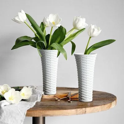 Produktbild von Unyqoos® Keramik-Blumenvasen 3er-Set, Weiß mit gewebtem Muster · Ø7×15 / Ø9×18,5 / Ø10,5×22,5 cm · Deko für Wohnzimmer, Büro, Hochzeit & Pampasgras