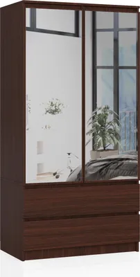 Produktbild von Akord Kleiderschrank 2 Türen 2 Schubladen 2 Spiegel Wenge 90X51X180 Cm