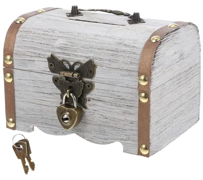 Holz-Spardose mit Schloss, 14,5x10x9,5 cm, Vintage-Schatzbox