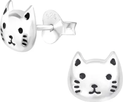 Produktbild von Katzen Ohrringe Kinder: 925 Silber Ohrstecker Katze