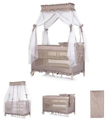 Obrázek produktu pro Cestovní postýlka Chipolino Palace, baldachýn, moskytiéra, dvě úrovně, přebalovací podložka, béžová a šedá
